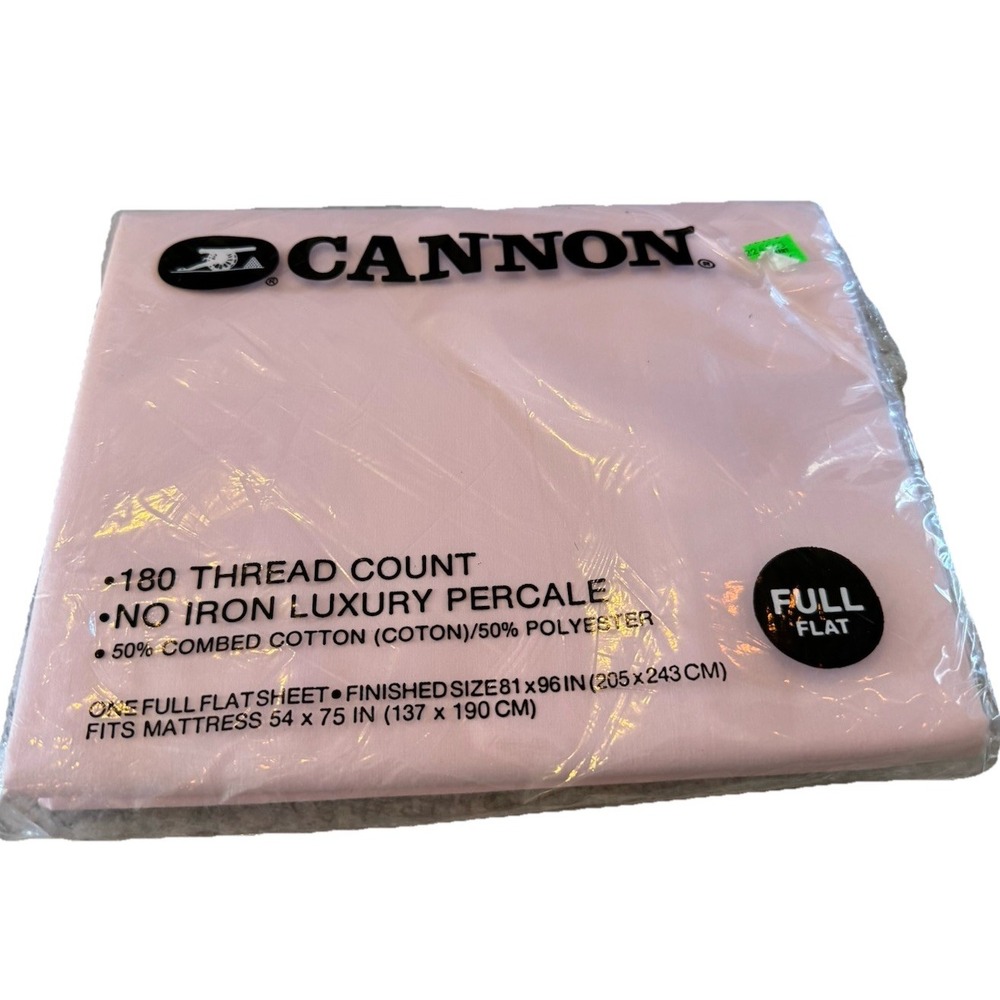 Cannon Sheet Set Full Size Fitted Flat  180 Thread Count Pink Rose New - Picture 4 of 5